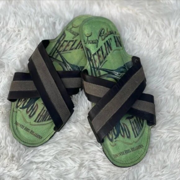 Tommy Bahama Men’s ' Leather upper Black and Green Sandals. 12 - Picture 2 of 5